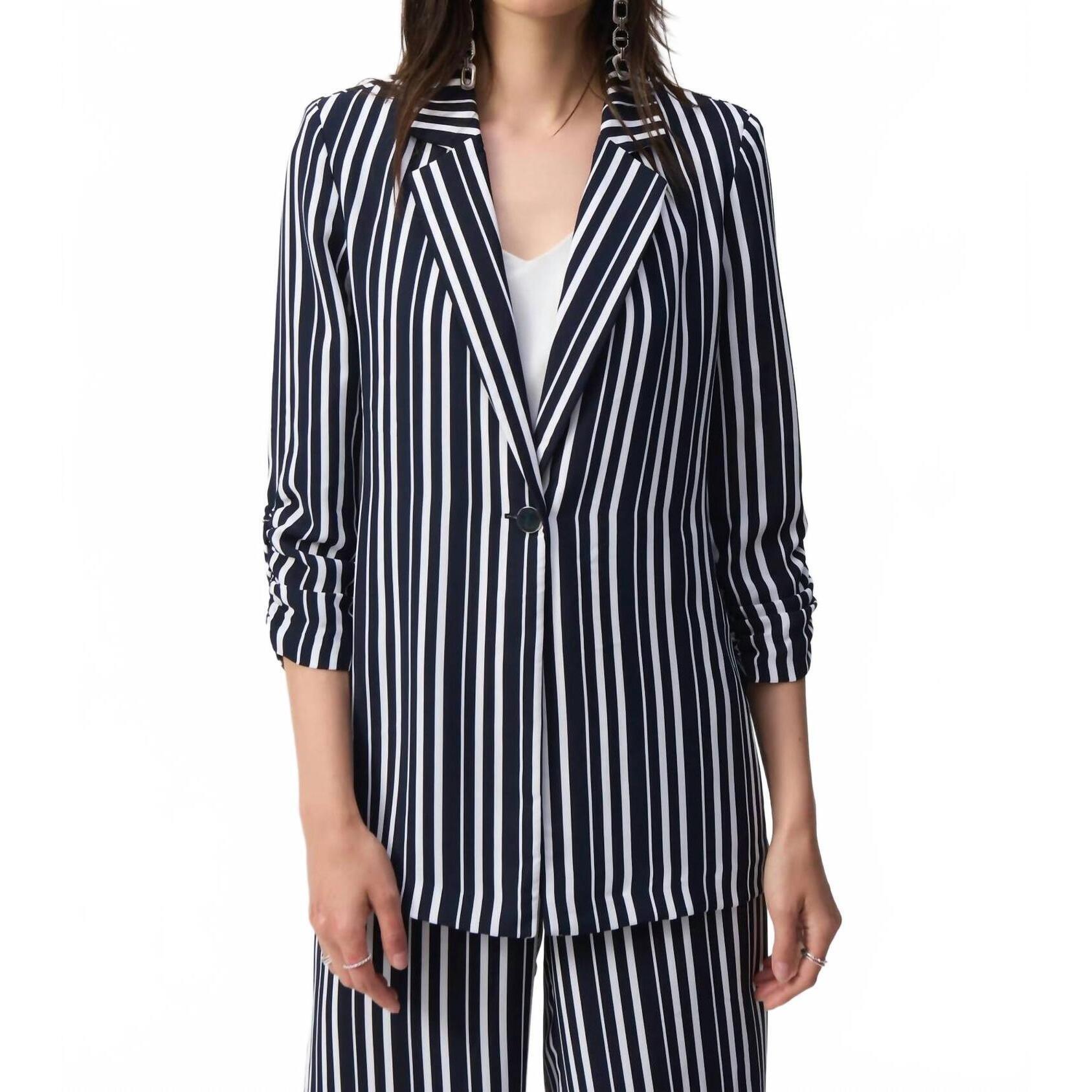 New Joseph Ribkoff Stripe Boxy Blazer Jacket In Vanilla/Midnight Blue